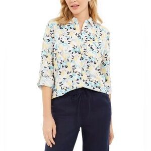 Charter Club Floral Button Down Shirt - Blue and Yellow